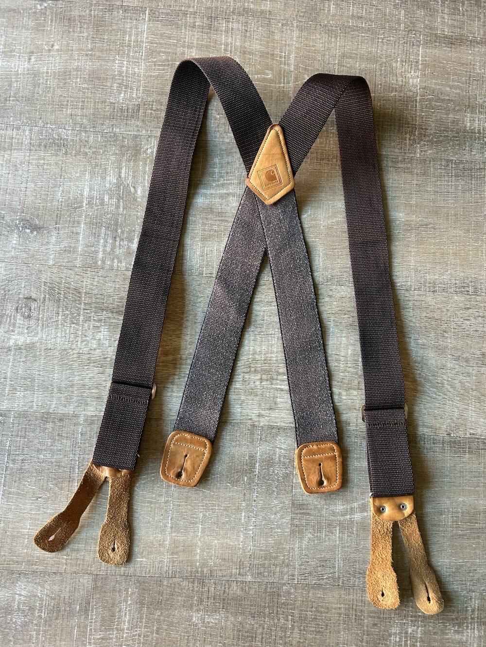 Carhartt Suspenders Brown 2” Wide Leather Button Ends Adjustable Workwear Mens